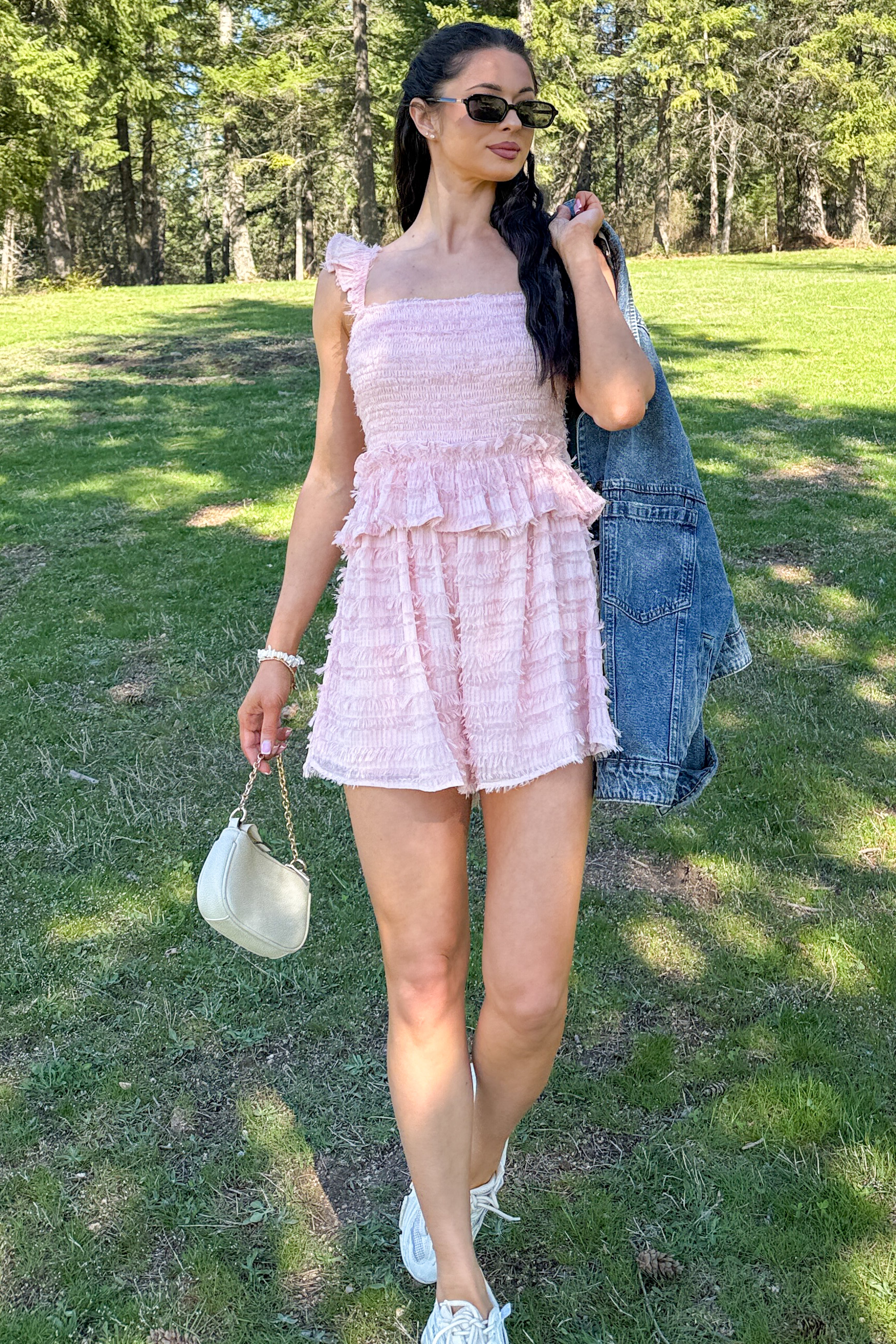 Right Where I Am Tiered Ruffle Romper (Pink)