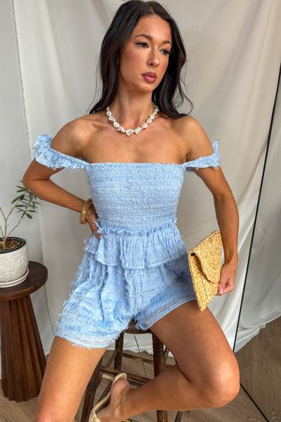 Right Where I Am Tiered Ruffle Romper (Sky Blue) - NanaMacs