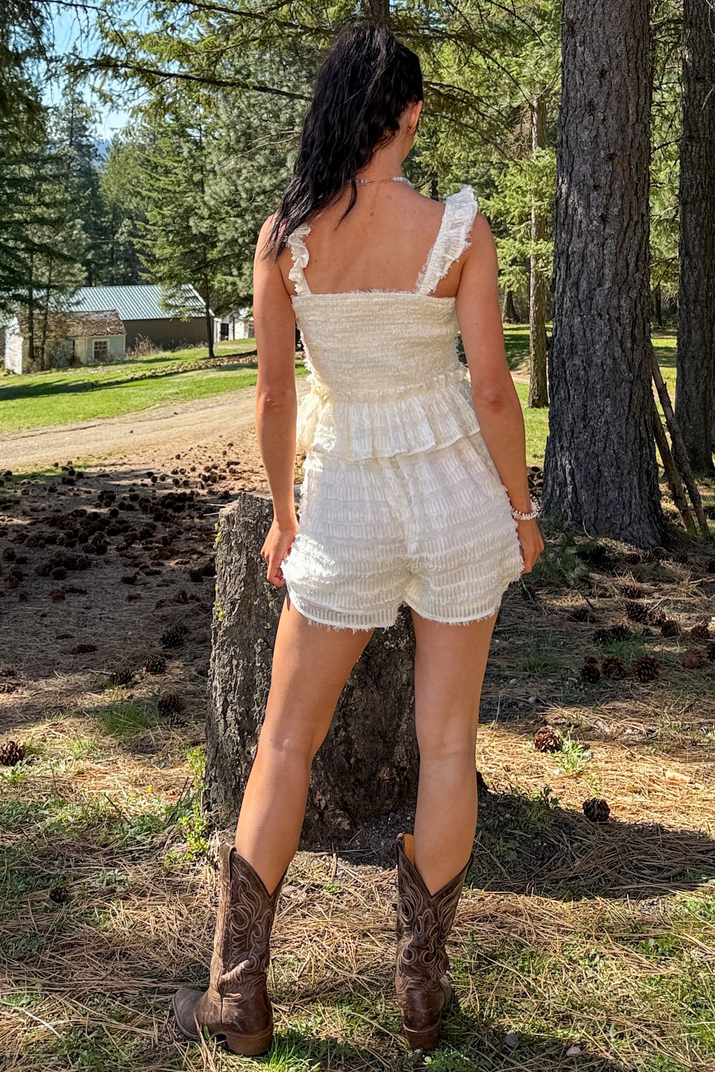 Right Where I Am Tiered Ruffle Romper (White) - NanaMacs