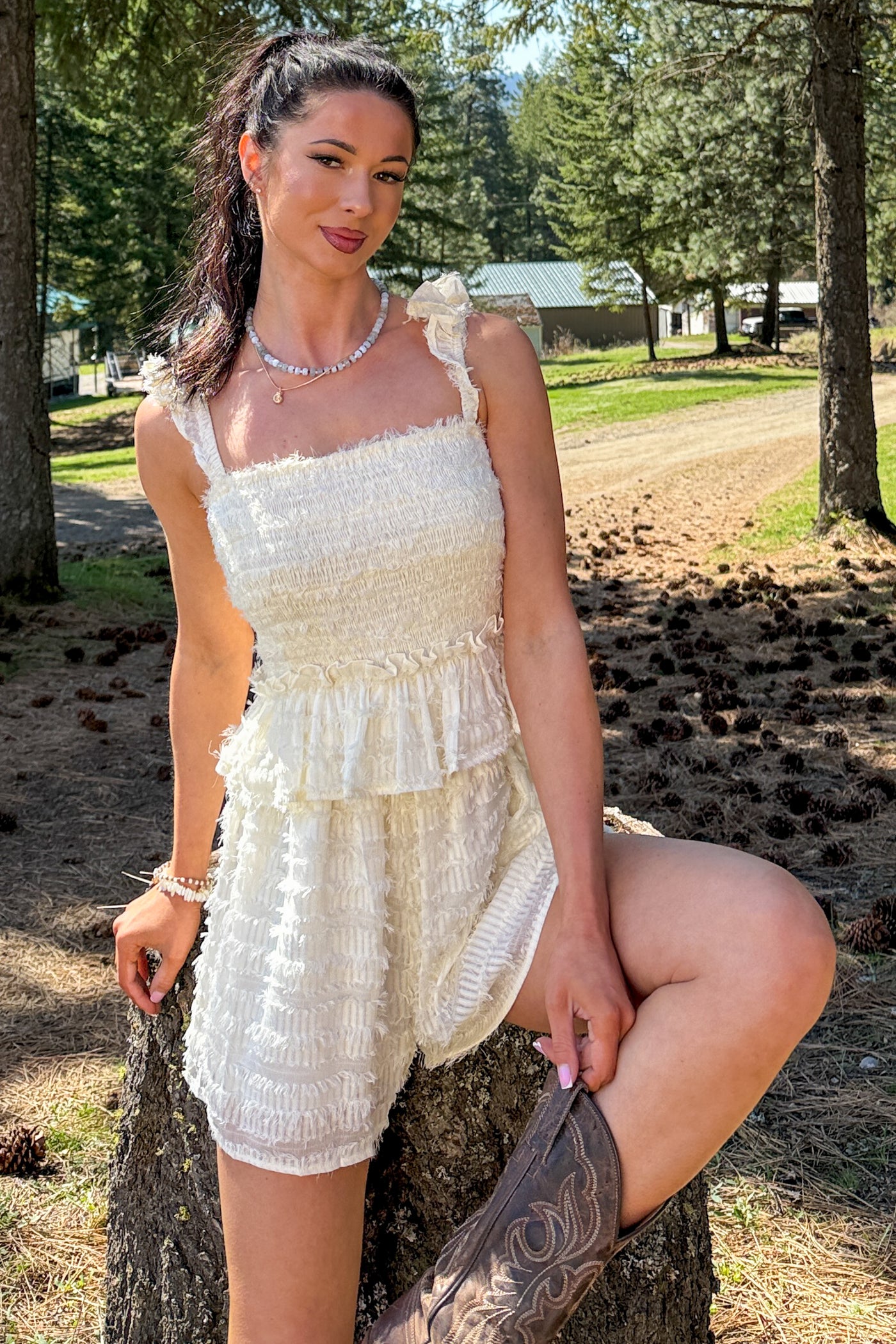 Right Where I Am Tiered Ruffle Romper (White) - NanaMacs