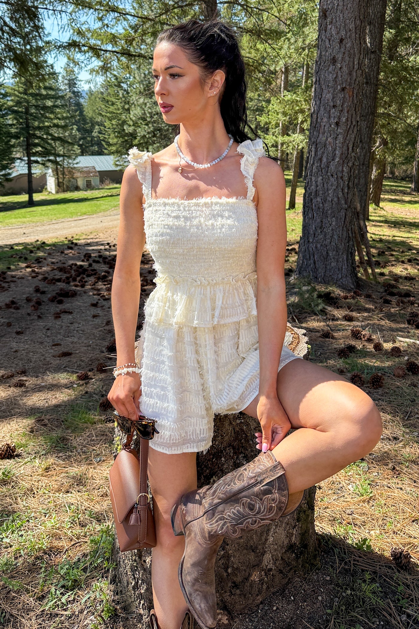 Right Where I Am Tiered Ruffle Romper (White) - NanaMacs