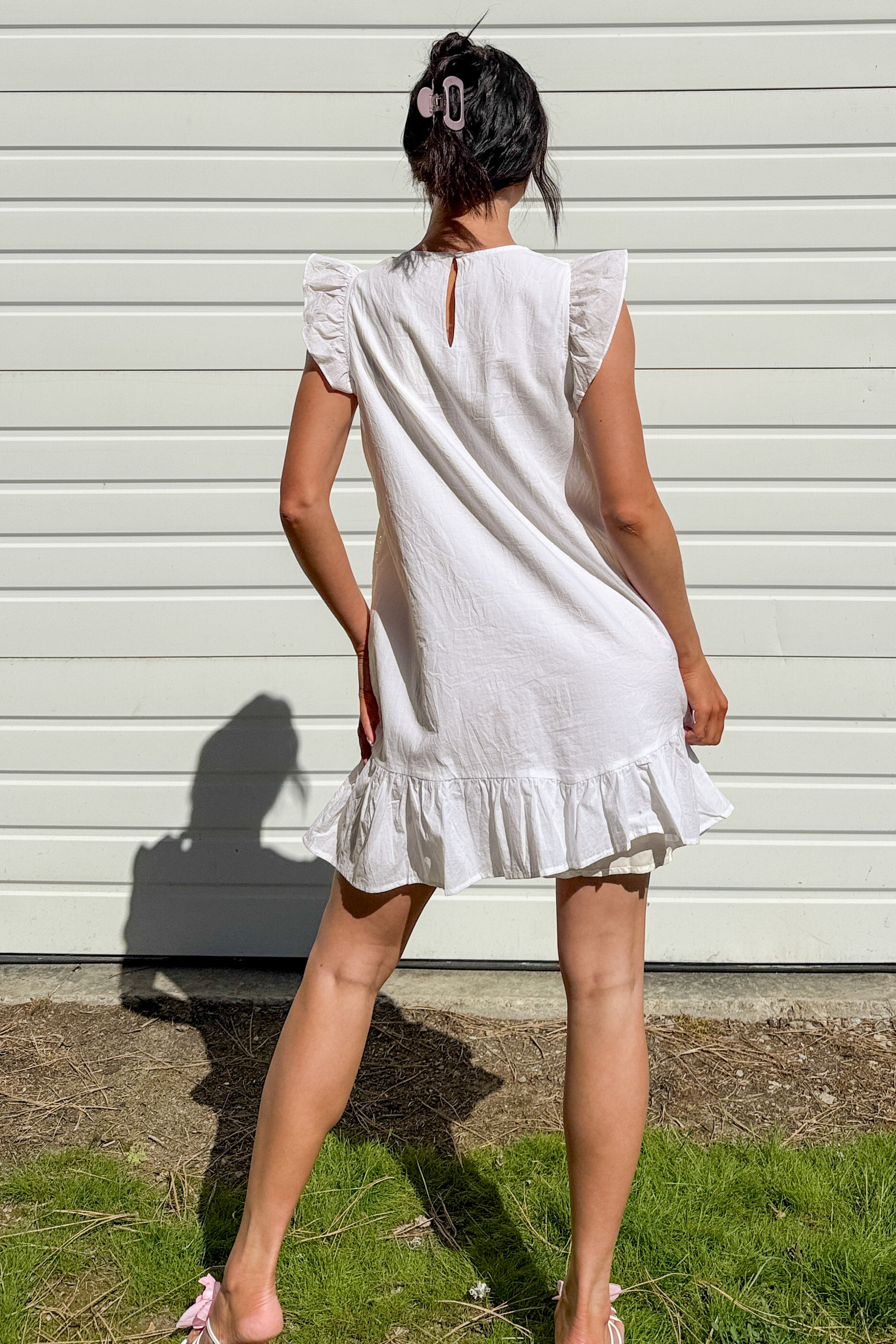 Rooted In Love Eyelet Swiss Dot Cotton Mini Dress (White) - NanaMacs