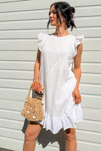 Rooted In Love Eyelet Swiss Dot Cotton Mini Dress (White) - NanaMacs