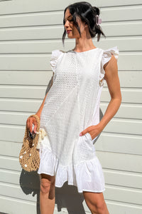 Rooted In Love Eyelet Swiss Dot Cotton Mini Dress (White) - NanaMacs