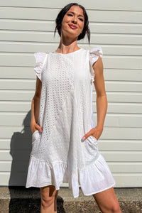 Rooted In Love Eyelet Swiss Dot Cotton Mini Dress (White) - NanaMacs