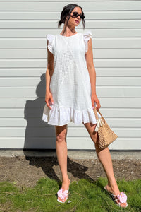Rooted In Love Eyelet Swiss Dot Cotton Mini Dress (White) - NanaMacs