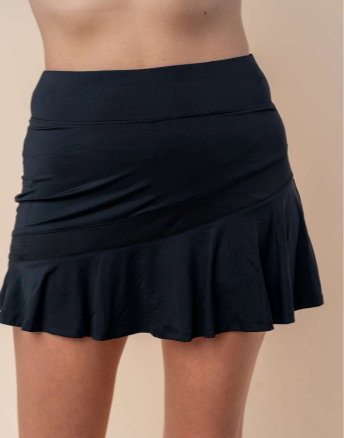 PREORDER Edwina Ruffle Mesh Tennis Skirt (Black) - NanaMacs