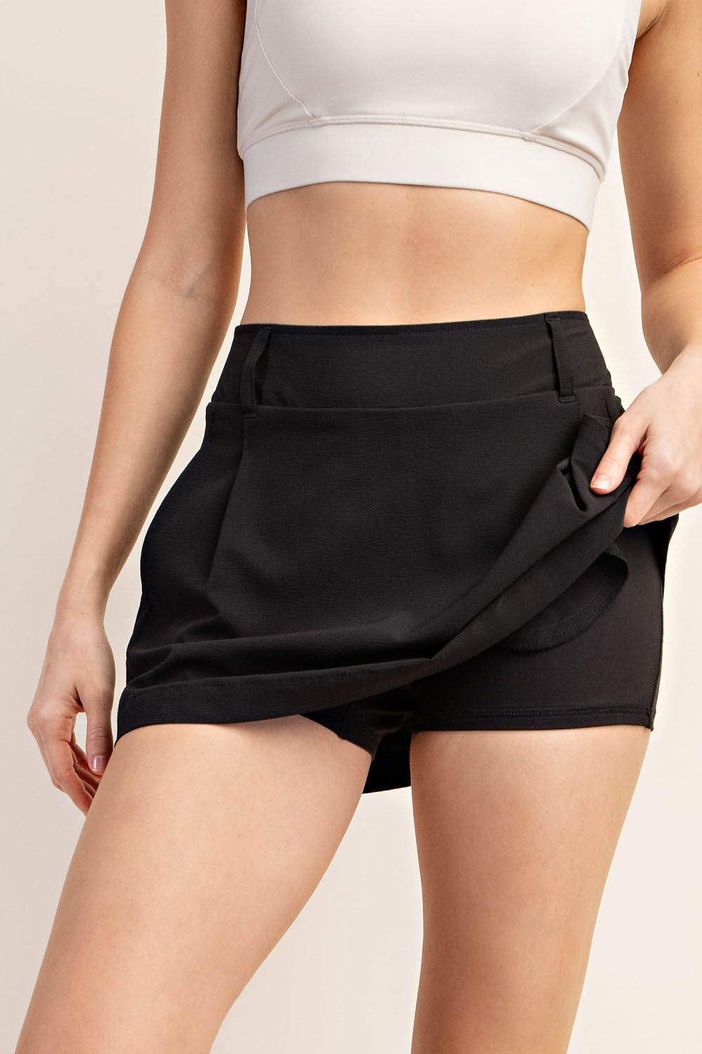 PREORDER Clarine Crinkle Woven Active Skirt (Black) - NanaMacs