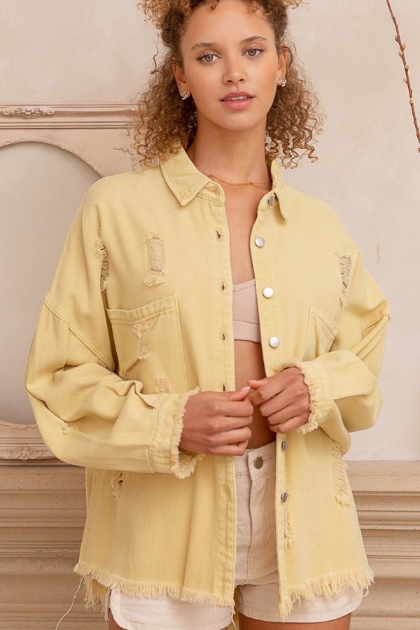 PREORDER Dante Oversized Distressed Shacket (Lemonade) - NanaMacs