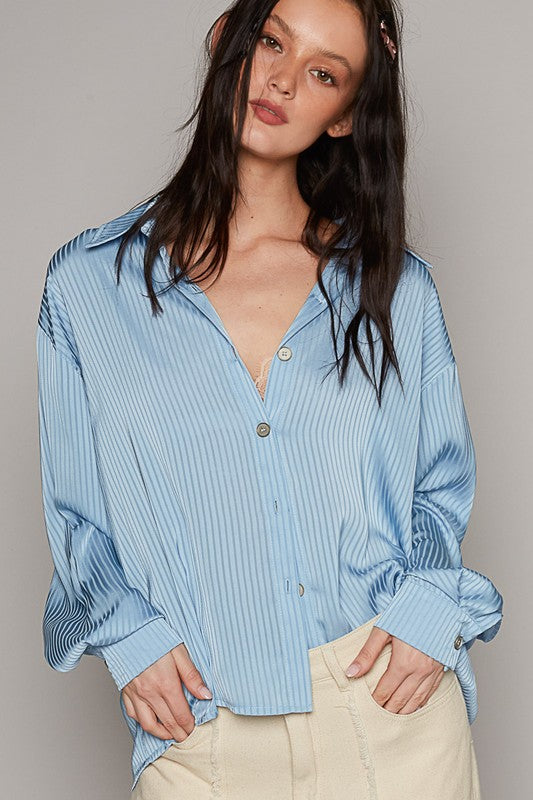 PREORDER Denny Satin Button-Down Shirt (Water Blue) - NanaMacs