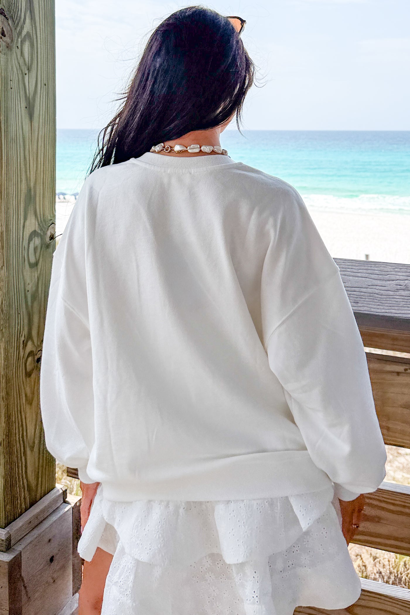 Seaside State Embroidered Swimsuit Graphic Sweatshirt (White) - NanaMacs