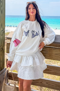 Seaside State Embroidered Swimsuit Graphic Sweatshirt (White) - NanaMacs