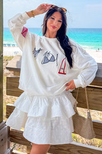 Seaside State Embroidered Swimsuit Graphic Sweatshirt (White) - NanaMacs