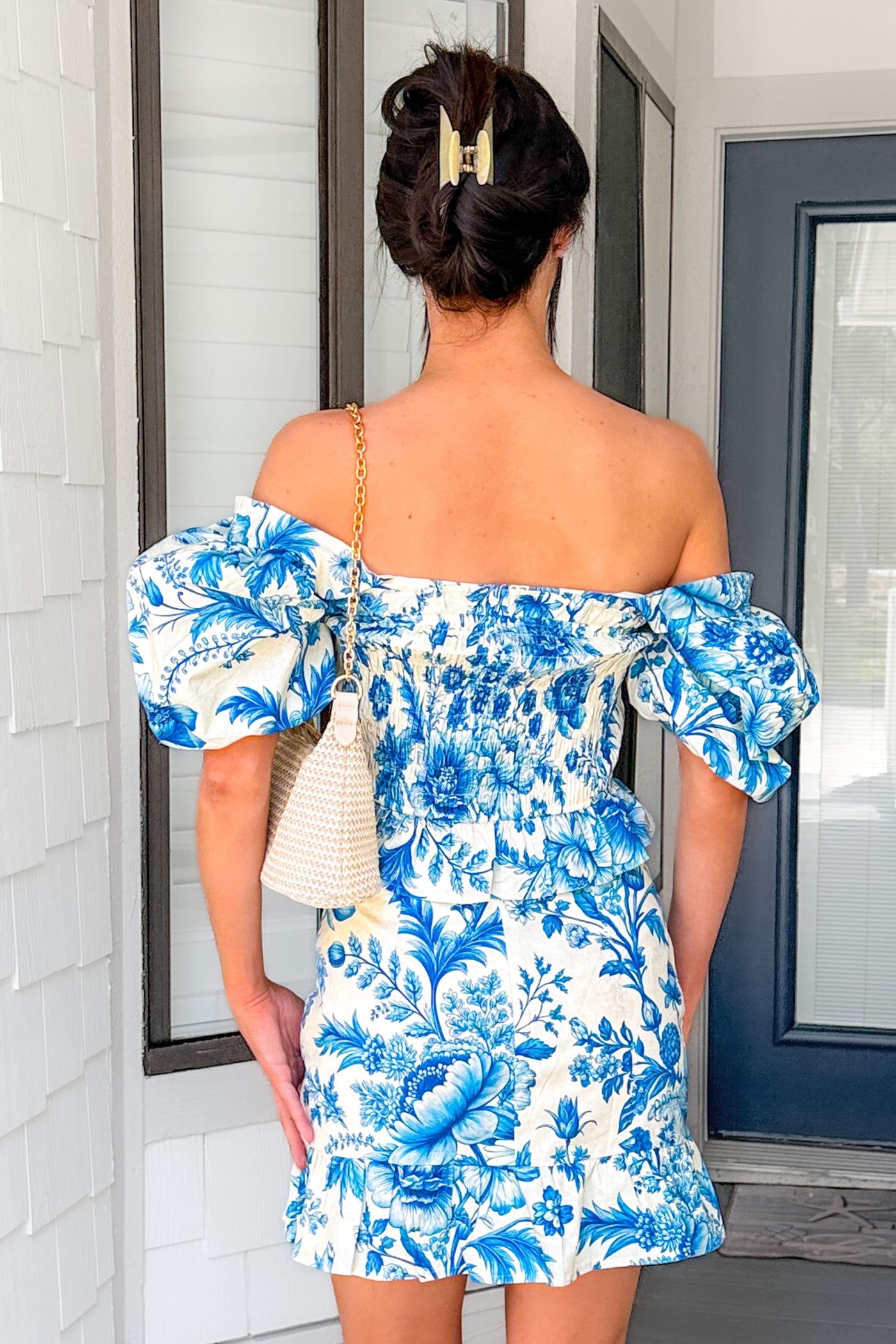 Springtime Reverie Short Puff Sleeve Floral Top (Blue) - NanaMacs