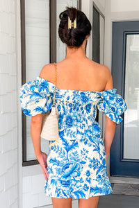 Springtime Reverie Short Puff Sleeve Floral Top (Blue) - NanaMacs
