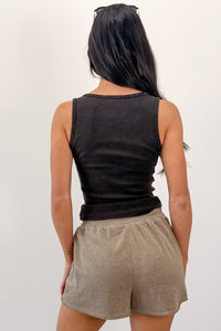 Standard Issue Acid Wash Henley Knit Tank Top (Black) - NanaMacs