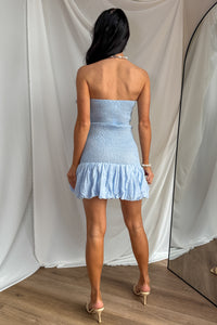 Starlight Dreaming Ruched Bubble Hem Mini Dress (Sky Blue) - NanaMacs