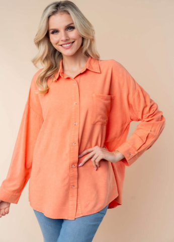 PREORDER Madina Vintage Wash Button-Down Shirt (Apricot) - NanaMacs