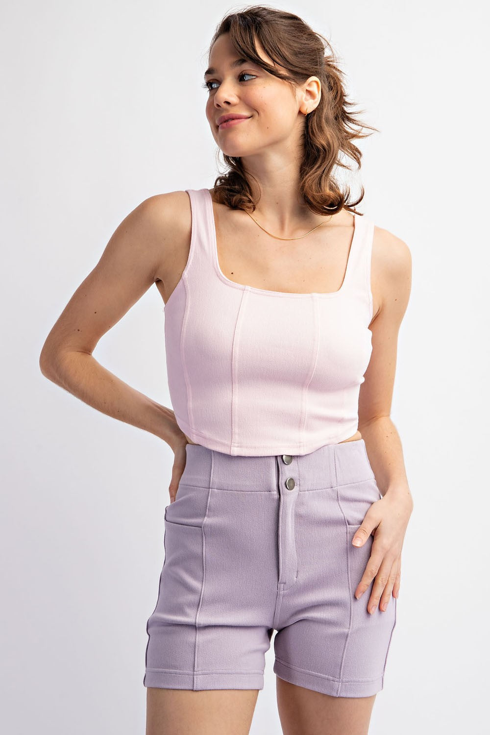 Charlize Square Neck Crop Tank (Baby Pink) - NanaMacs