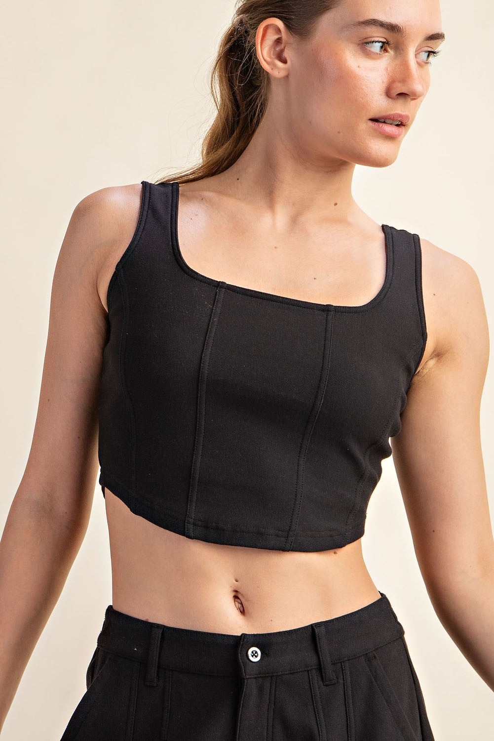 Charlize Square Neck Crop Tank (Black) - NanaMacs