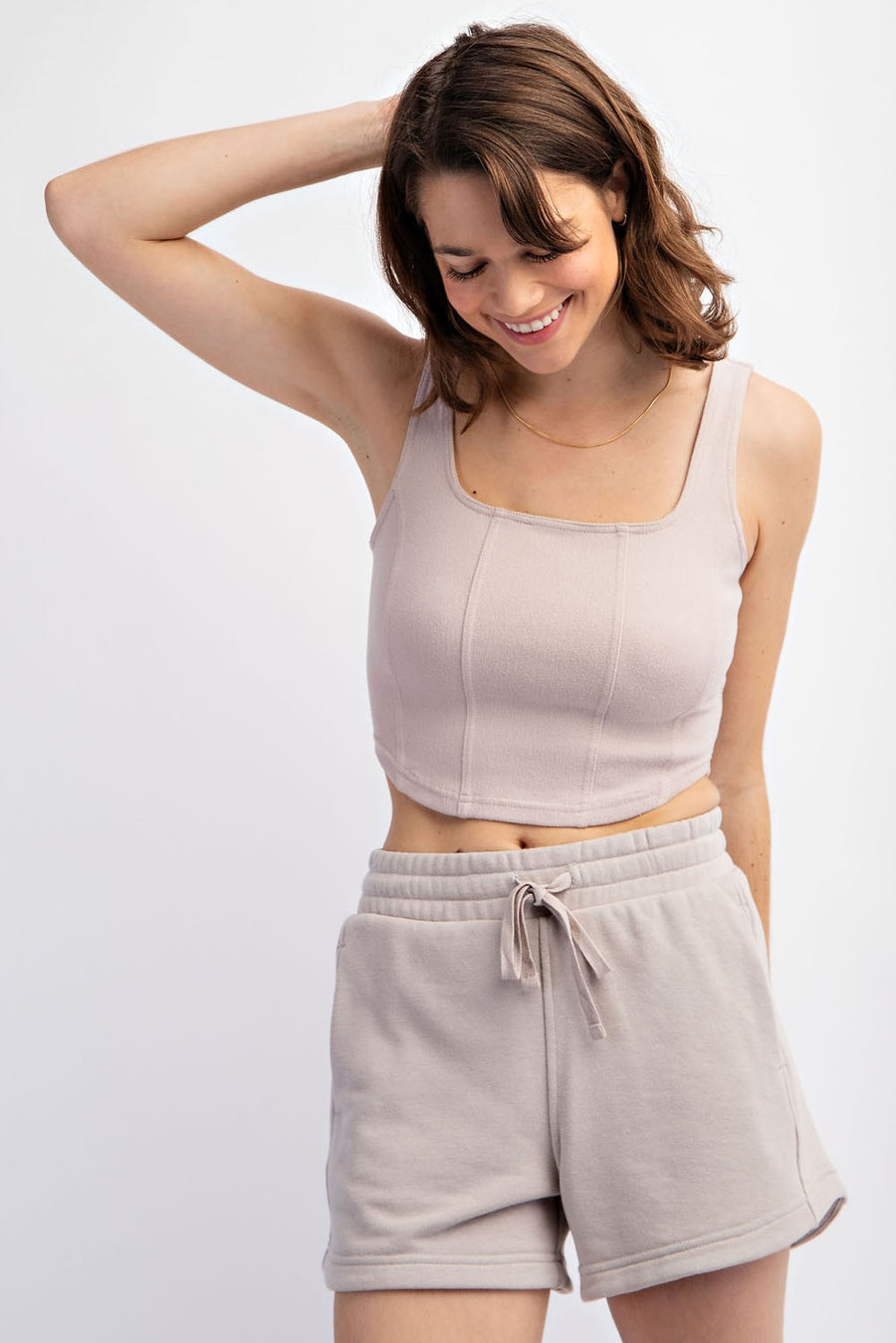 PREORDER Charlize Square Neck Crop Tank (Dusty Taupe) - NanaMacs