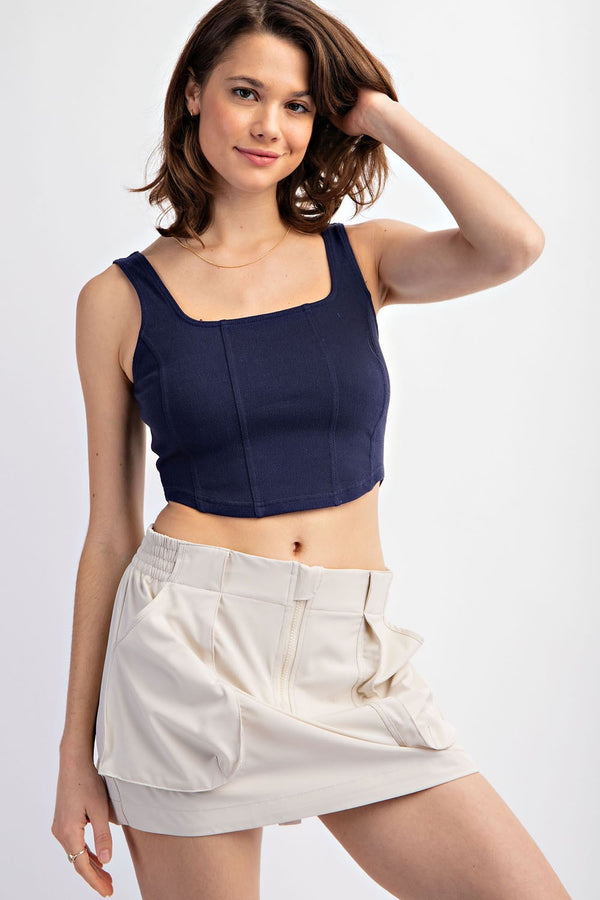 PREORDER Charlize Square Neck Crop Tank (Navy) - NanaMacs