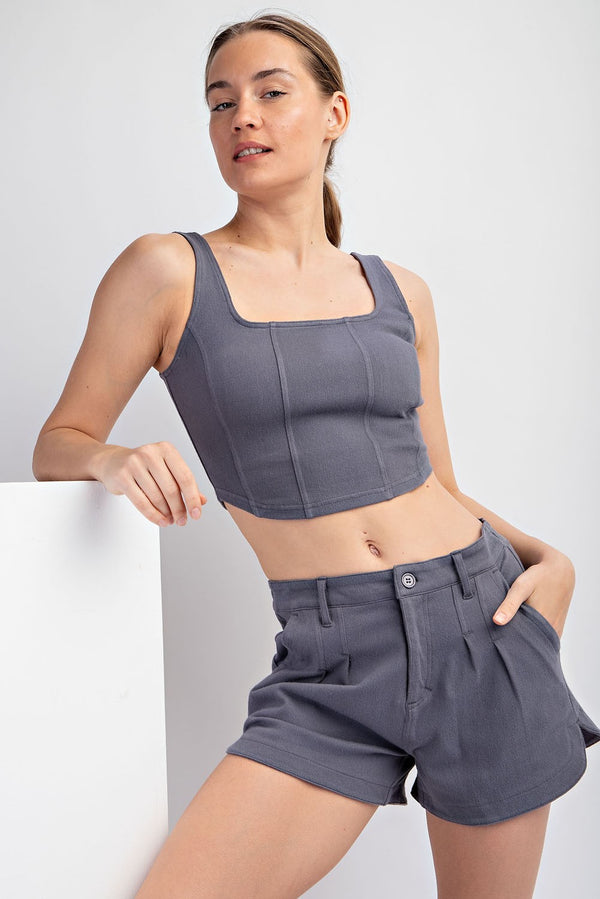 PREORDER Charlize Square Neck Crop Tank (Titanium) - NanaMacs