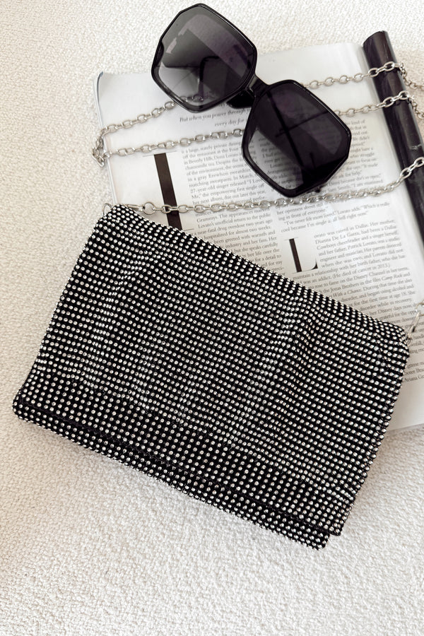 Big On Bling Rhinestone Clutch Purse (Clear/Black) - NanaMacs