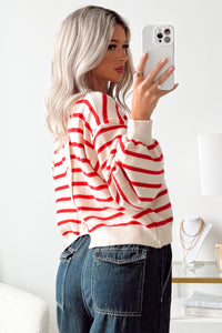 Morning Rituals Striped Button Detail Sweater (Red) - NanaMacs