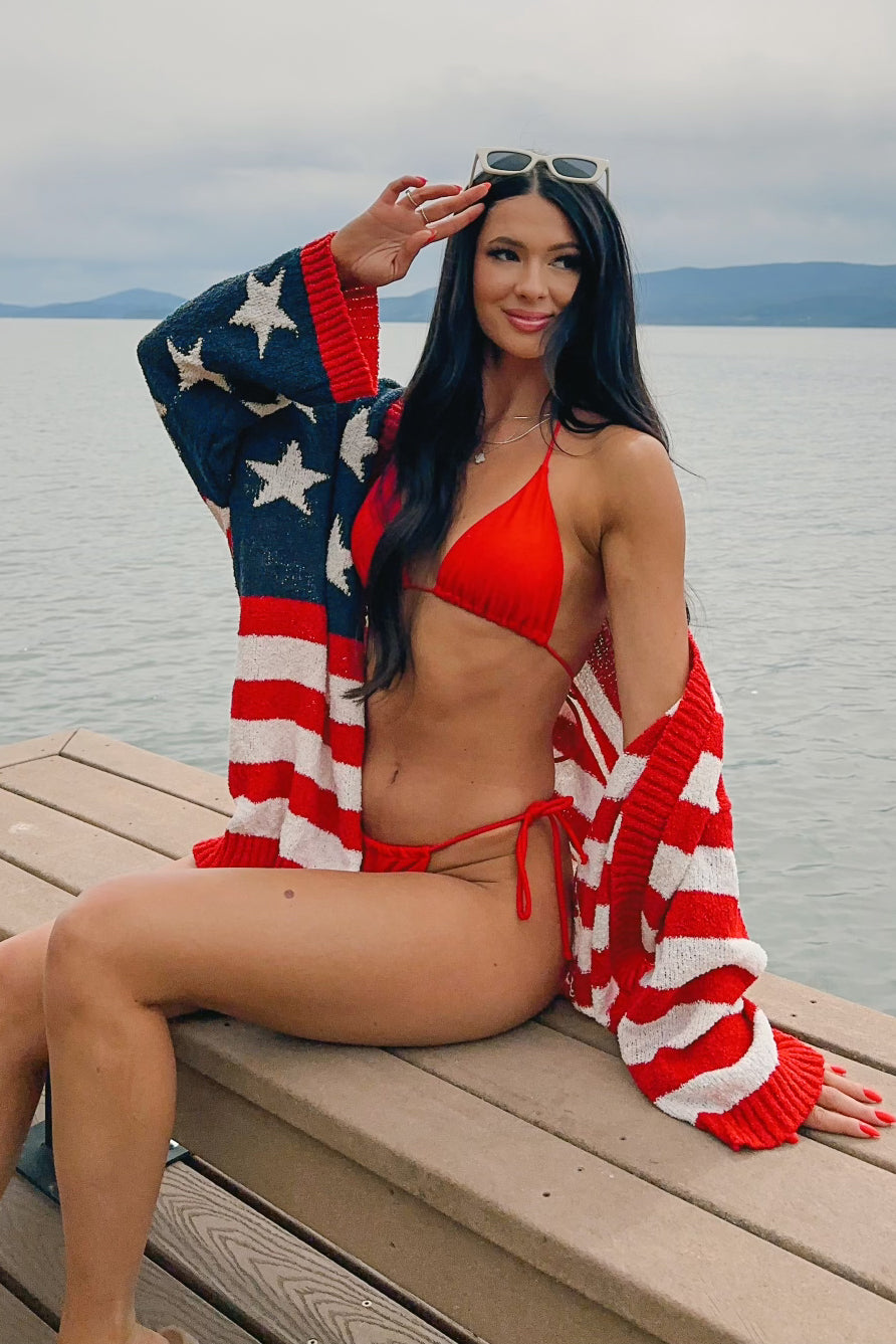 I Pledge Allegiance American Flag Knit Cardigan (Navy/Red) - NanaMacs