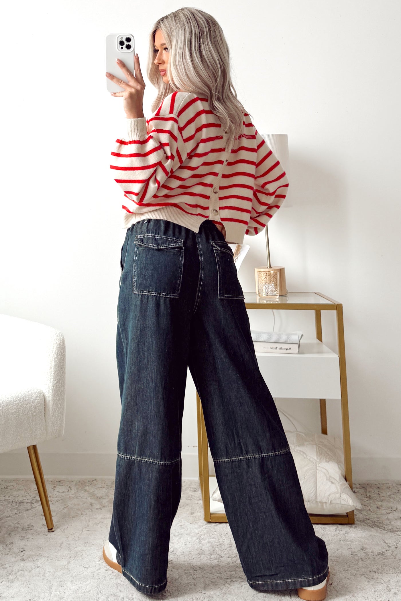 Morning Rituals Striped Button Detail Sweater (Red) - NanaMacs