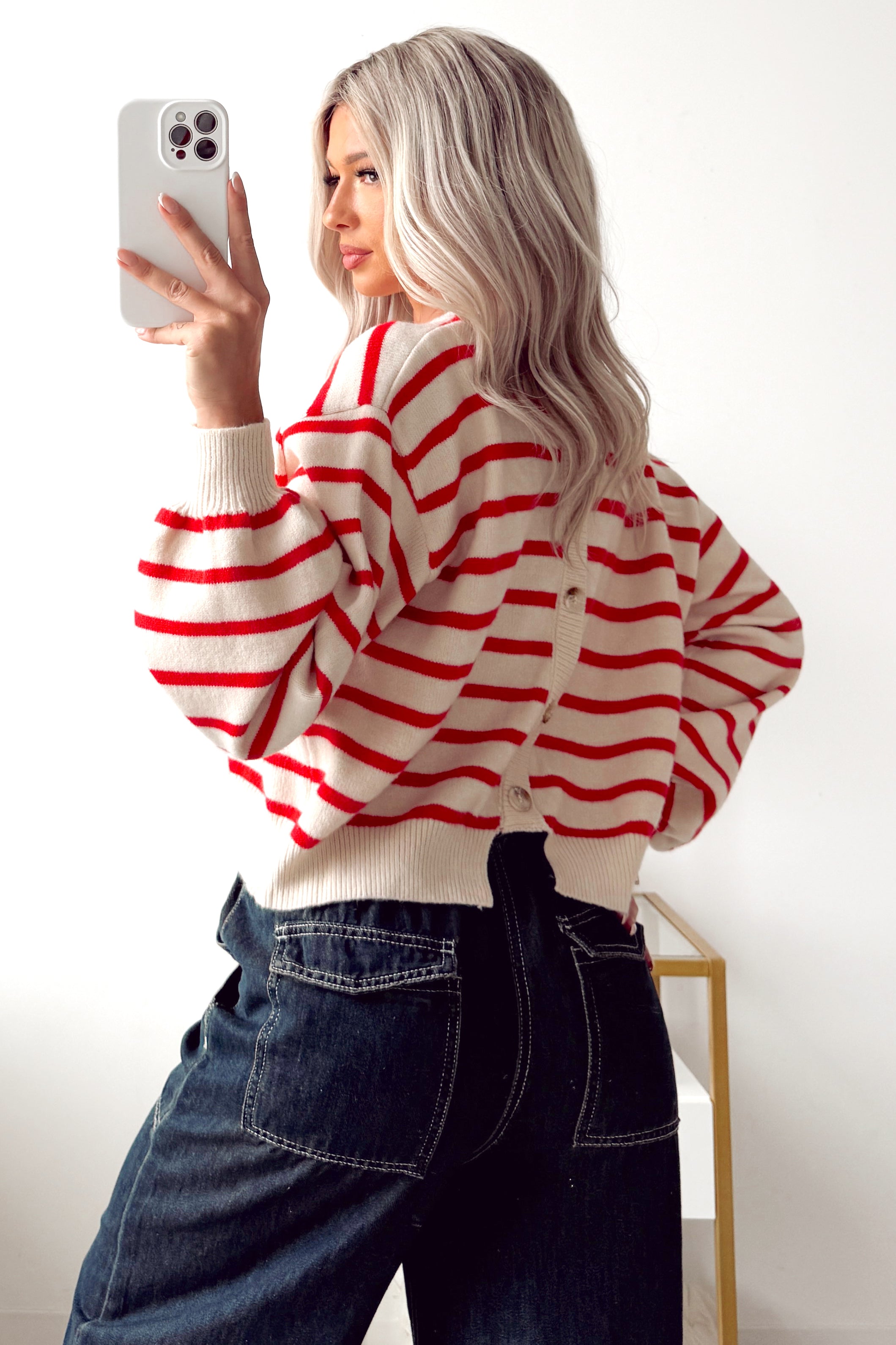 Morning Rituals Striped Button Detail Sweater (Red) - NanaMacs