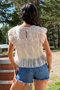Tranquil Vibes Ruffle Mesh Top (Cream) - NanaMacs