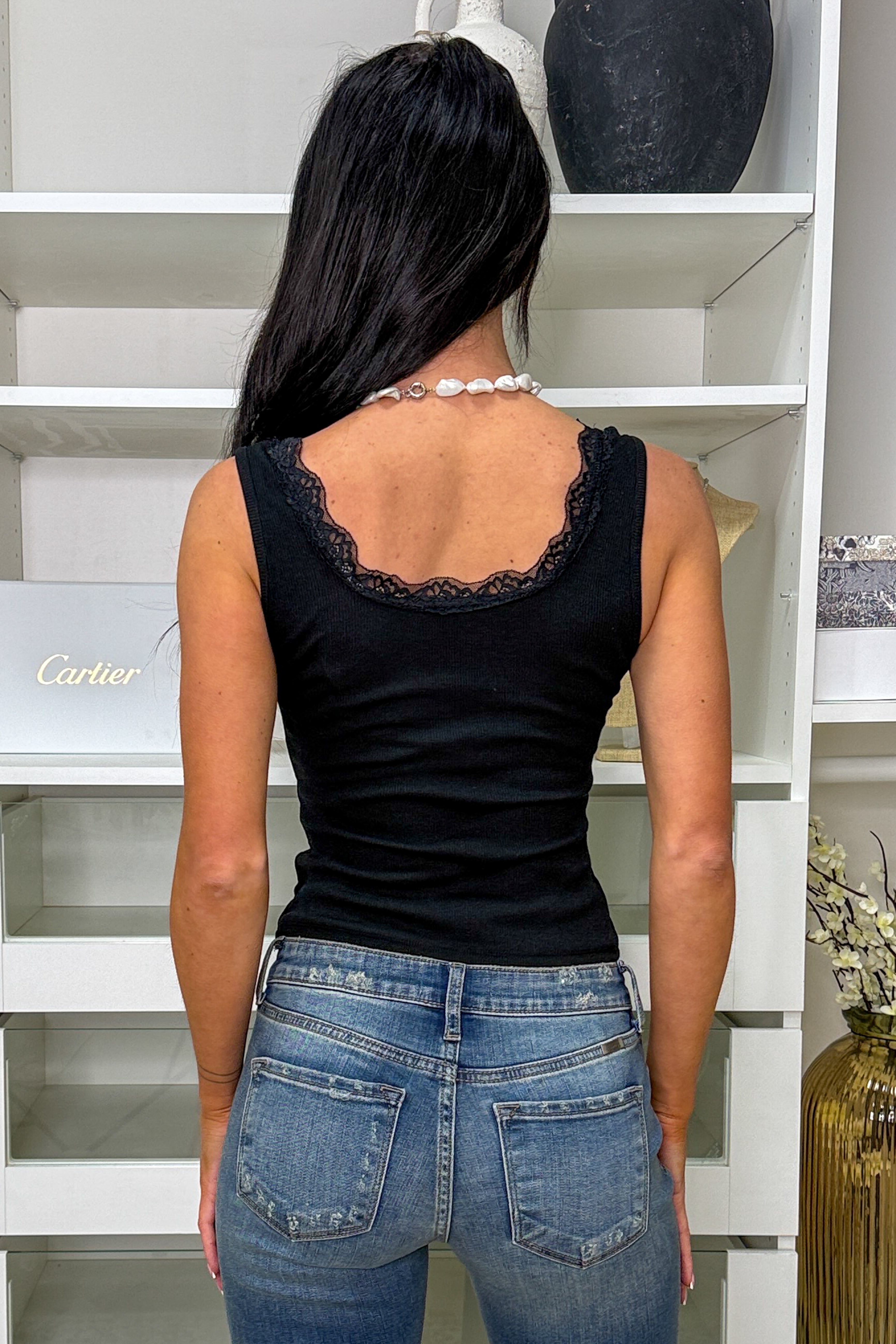 Understated Beauty Lace Trimmed Tank Top (Black) - NanaMacs