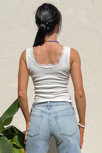 Understated Beauty Lace Trimmed Tank Top (White) - NanaMacs