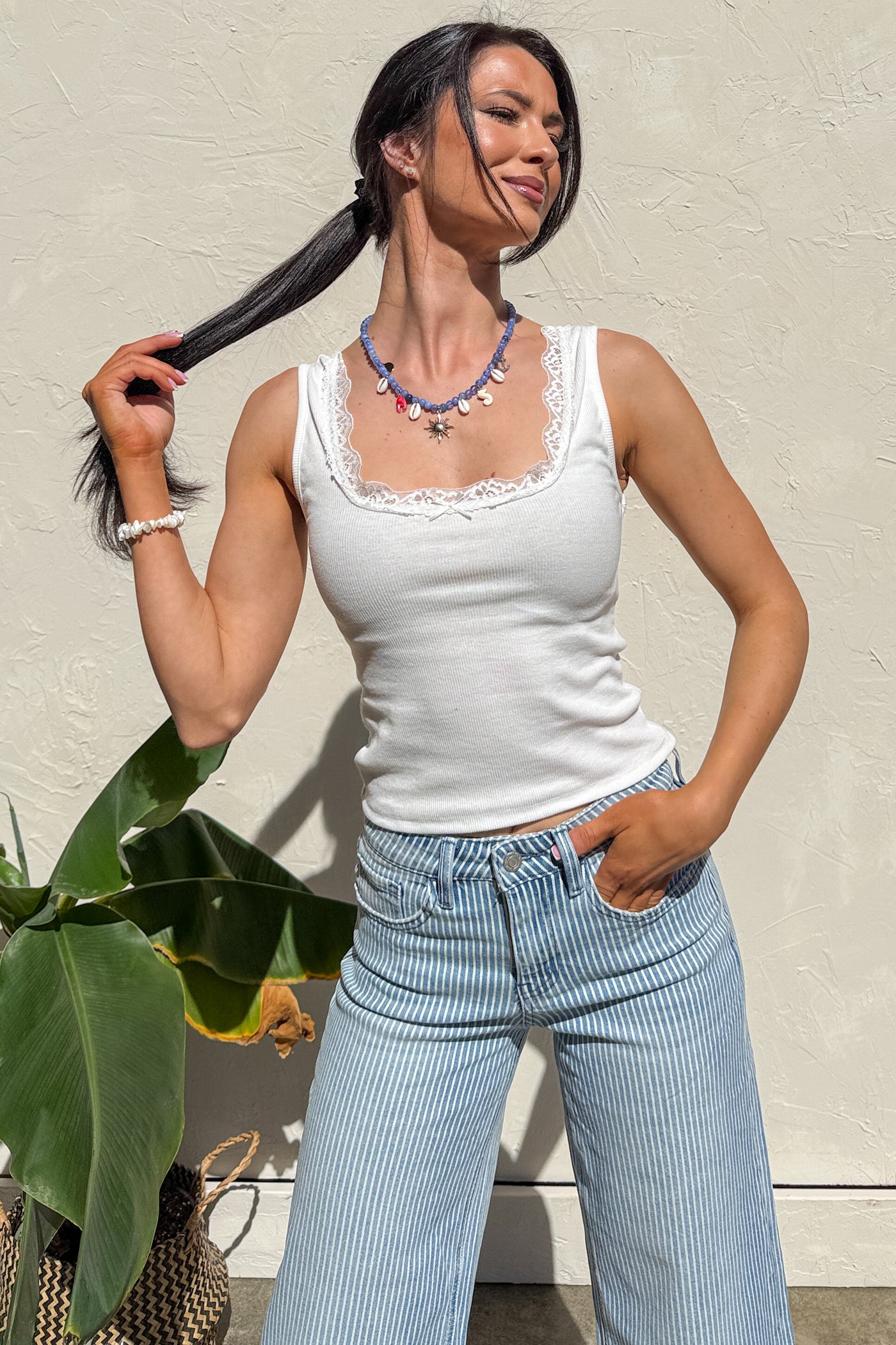 Understated Beauty Lace Trimmed Tank Top (White) - NanaMacs