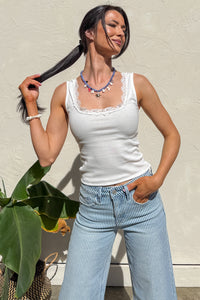 Understated Beauty Lace Trimmed Tank Top (White) - NanaMacs