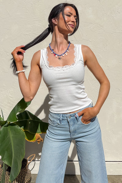 Understated Beauty Lace Trimmed Tank Top (White) - NanaMacs