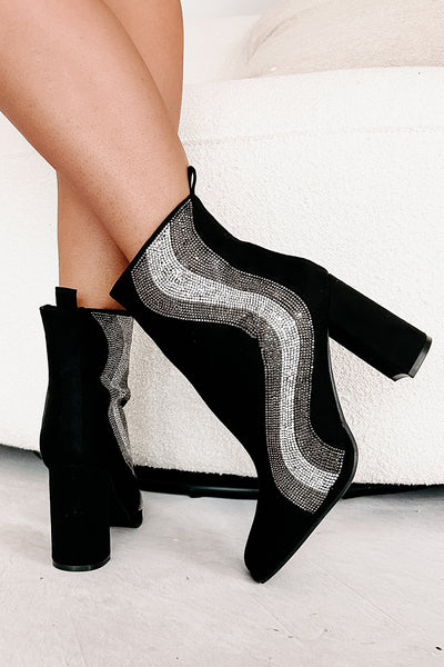 Winding Roads Wavy Rhinestone Booties (Black) - NanaMacs