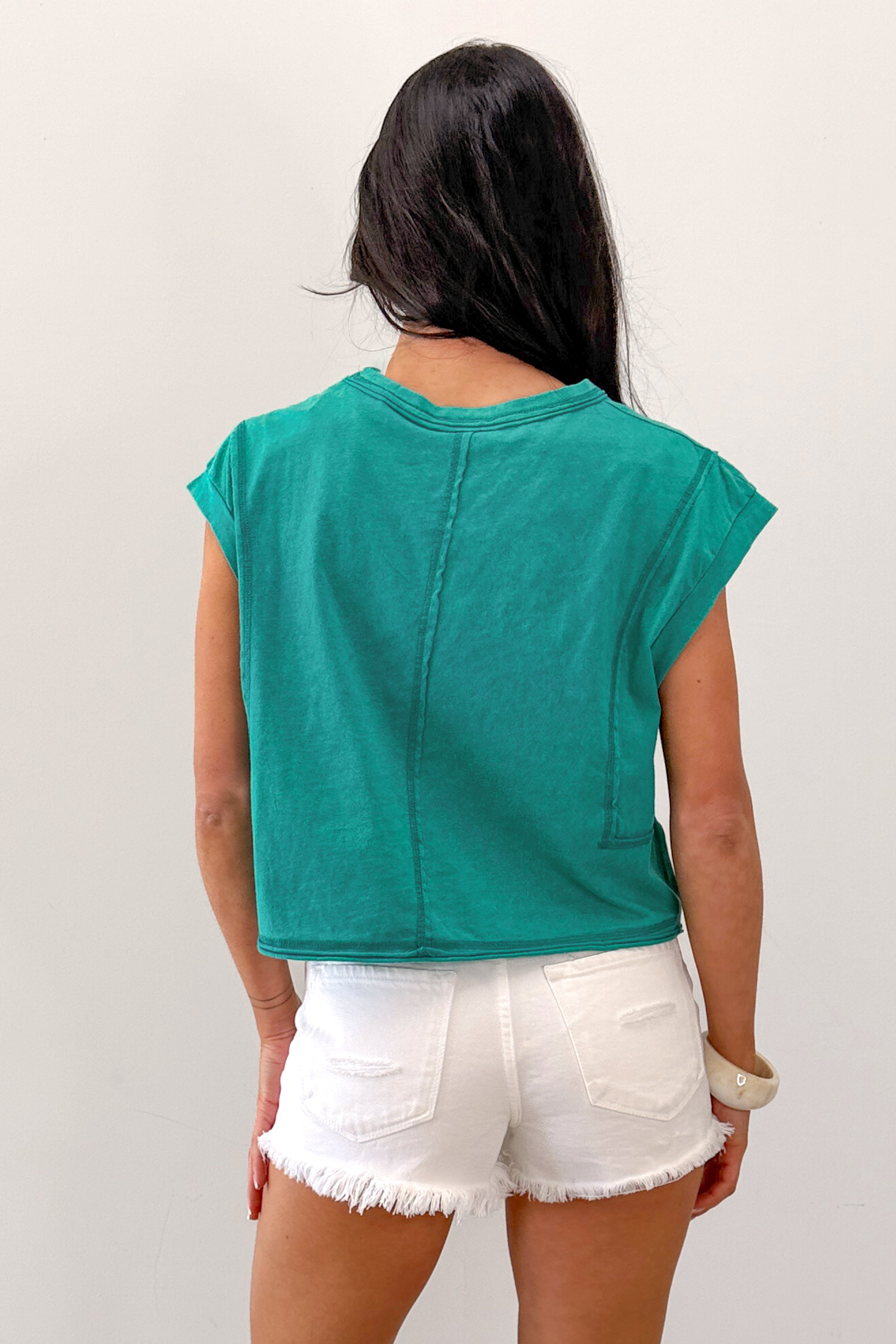 Varsity Muse Mineral Wash Boxy Cotton Top (Seafoam) - NanaMacs