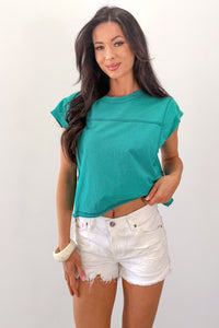 Varsity Muse Mineral Wash Boxy Cotton Top (Seafoam) - NanaMacs