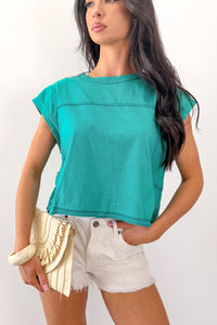 Varsity Muse Mineral Wash Boxy Cotton Top (Seafoam) - NanaMacs