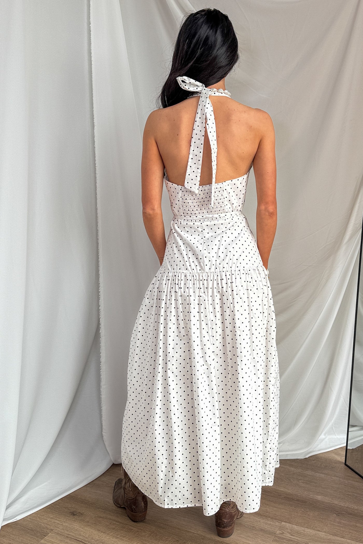 chinese dress ladies Wandering Light Polka Dot Cotton Maxi Dress (White/Black) · NanaMacs