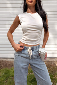 Wear On Repeat Sleeveless Basic Top (Off-White) - NanaMacs