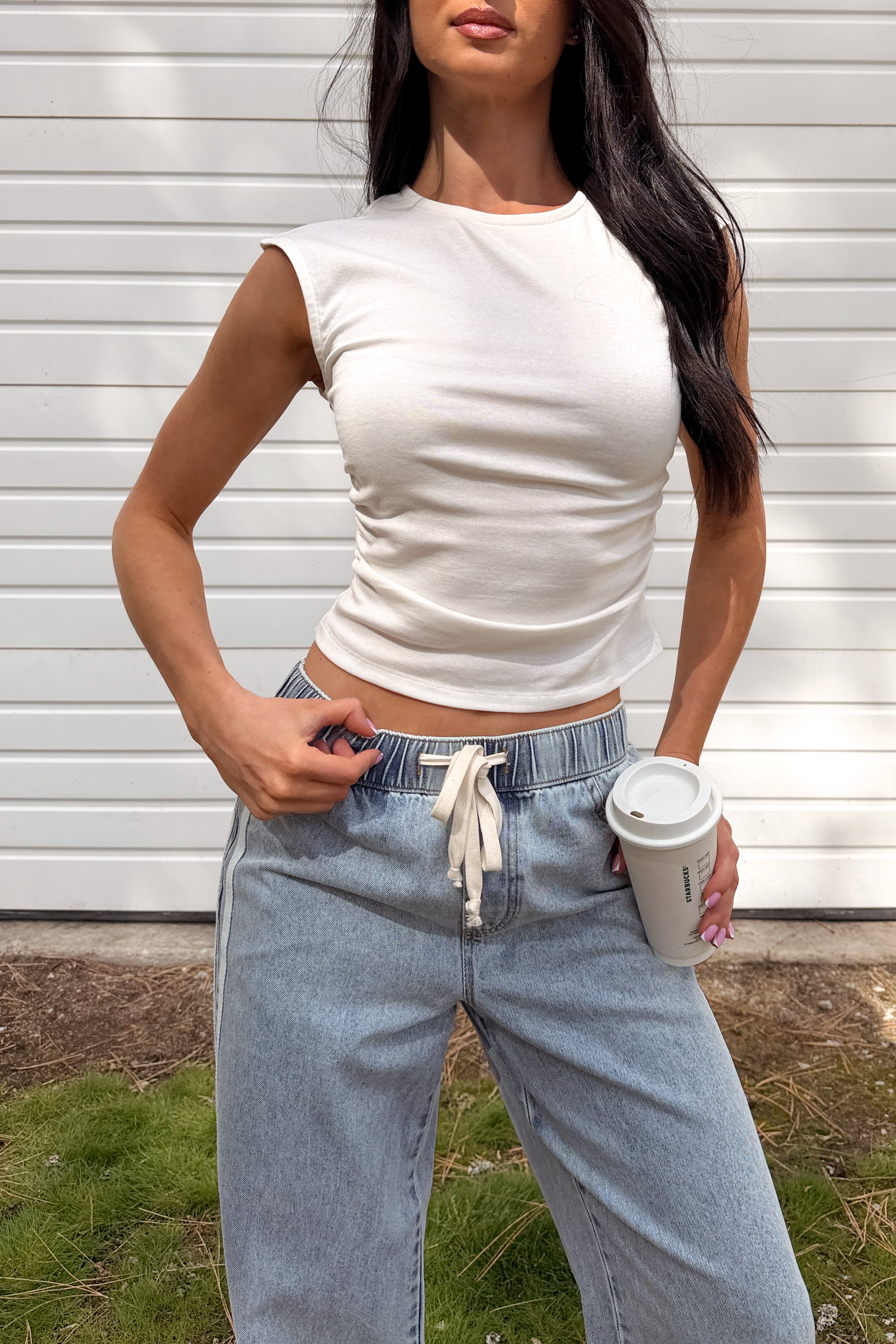 Wear On Repeat Sleeveless Basic Top (Off-White) - NanaMacs