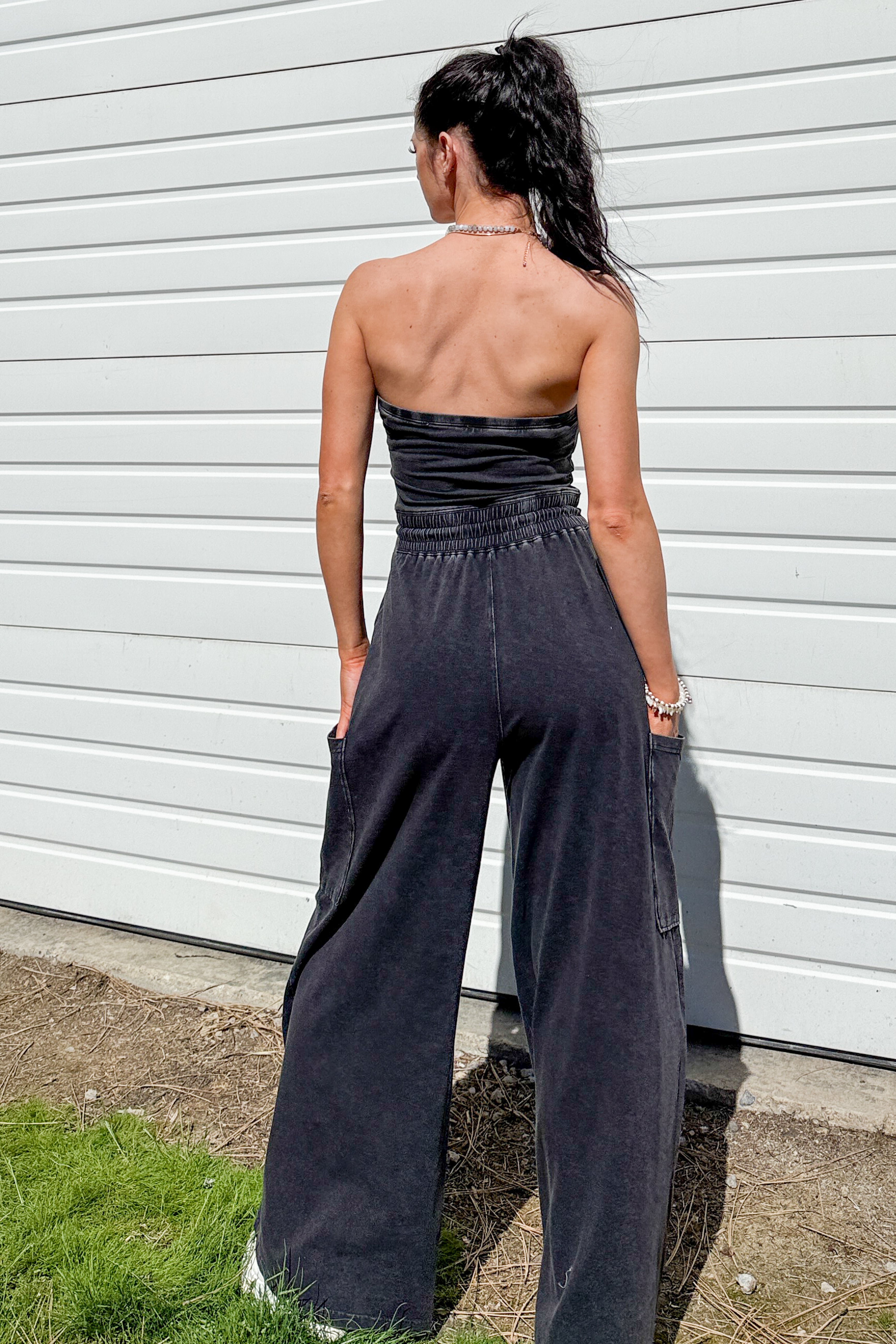 Weekend Uniform Strapless Mineral Wash Jumpsuit (Black) - NanaMacs