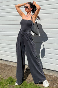Weekend Uniform Strapless Mineral Wash Jumpsuit (Black) - NanaMacs