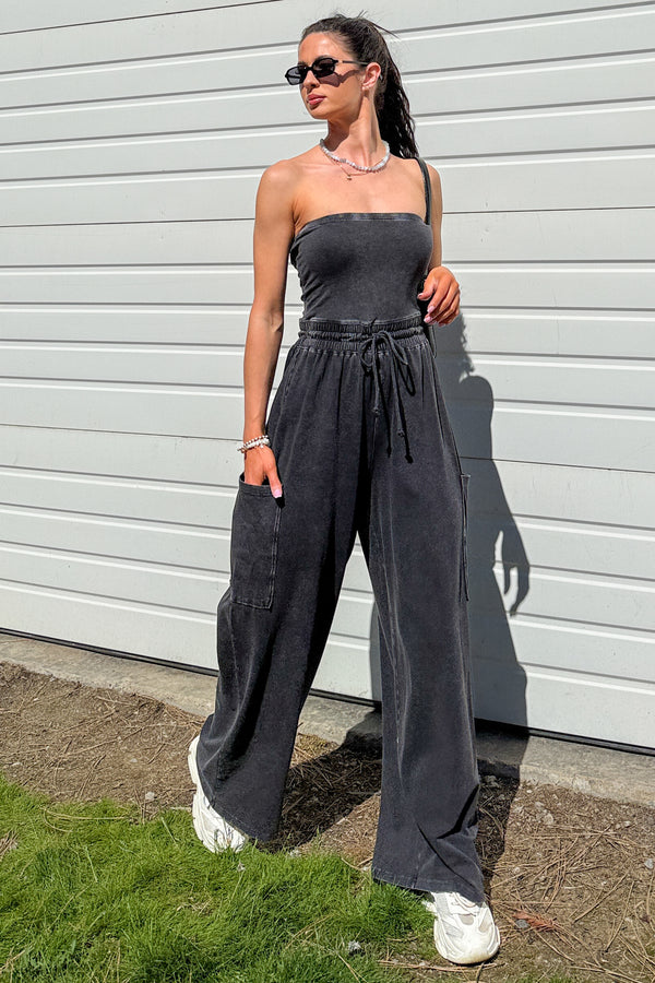 Weekend Uniform Strapless Mineral Wash Jumpsuit (Black) - NanaMacs