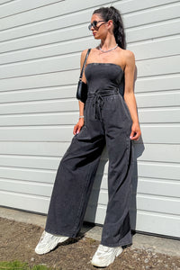 Weekend Uniform Strapless Mineral Wash Jumpsuit (Black) - NanaMacs