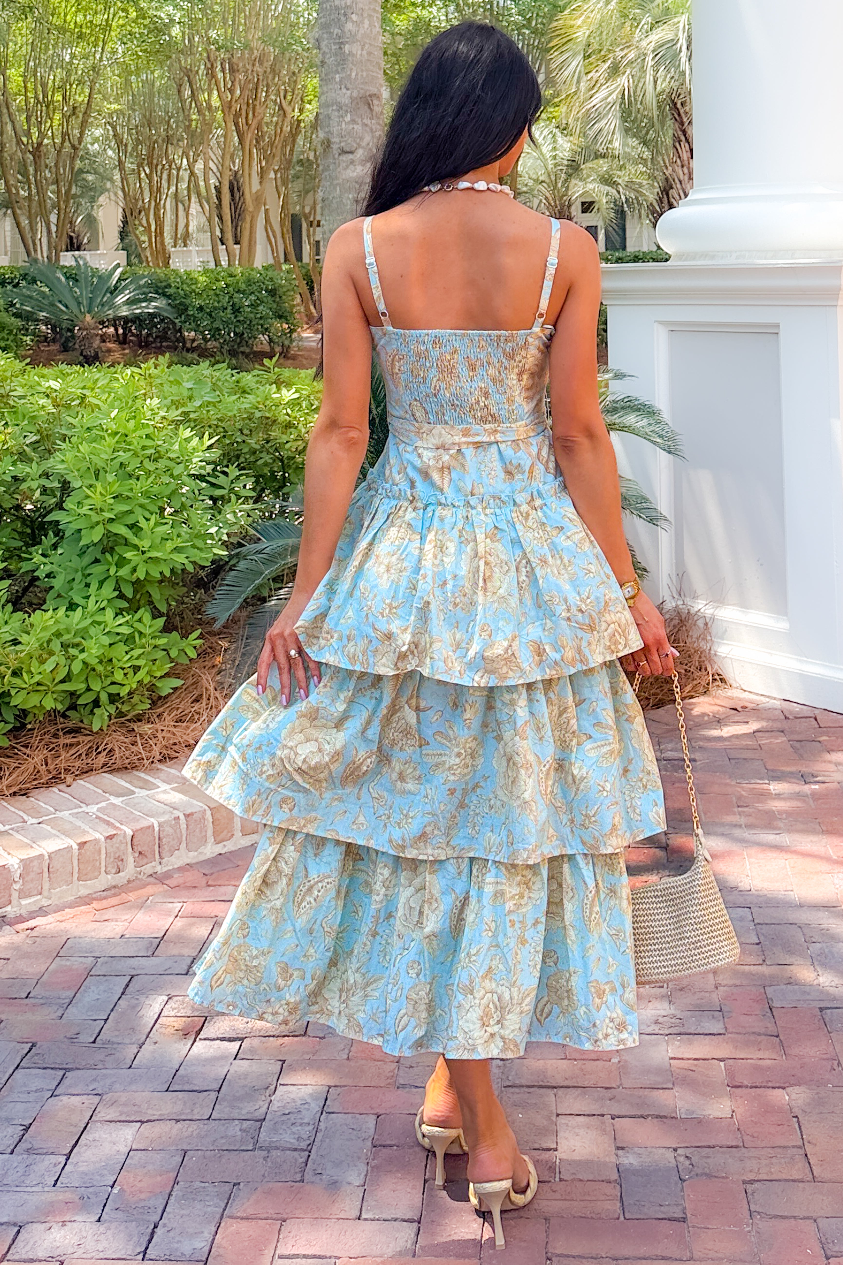 Wildflower Heart Tiered Sleeveless Cotton Midi Dress (Blue) - NanaMacs